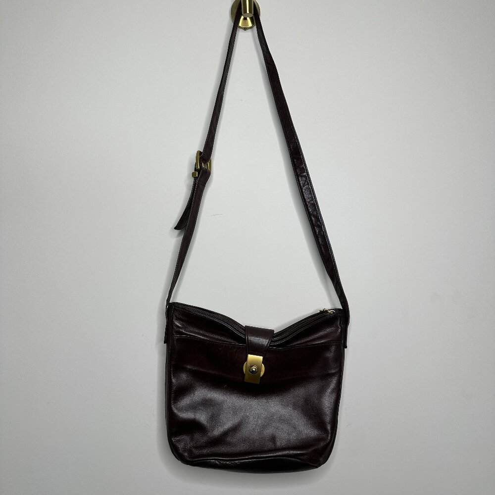 Perlina Brown Leather Bag Gold Hardware